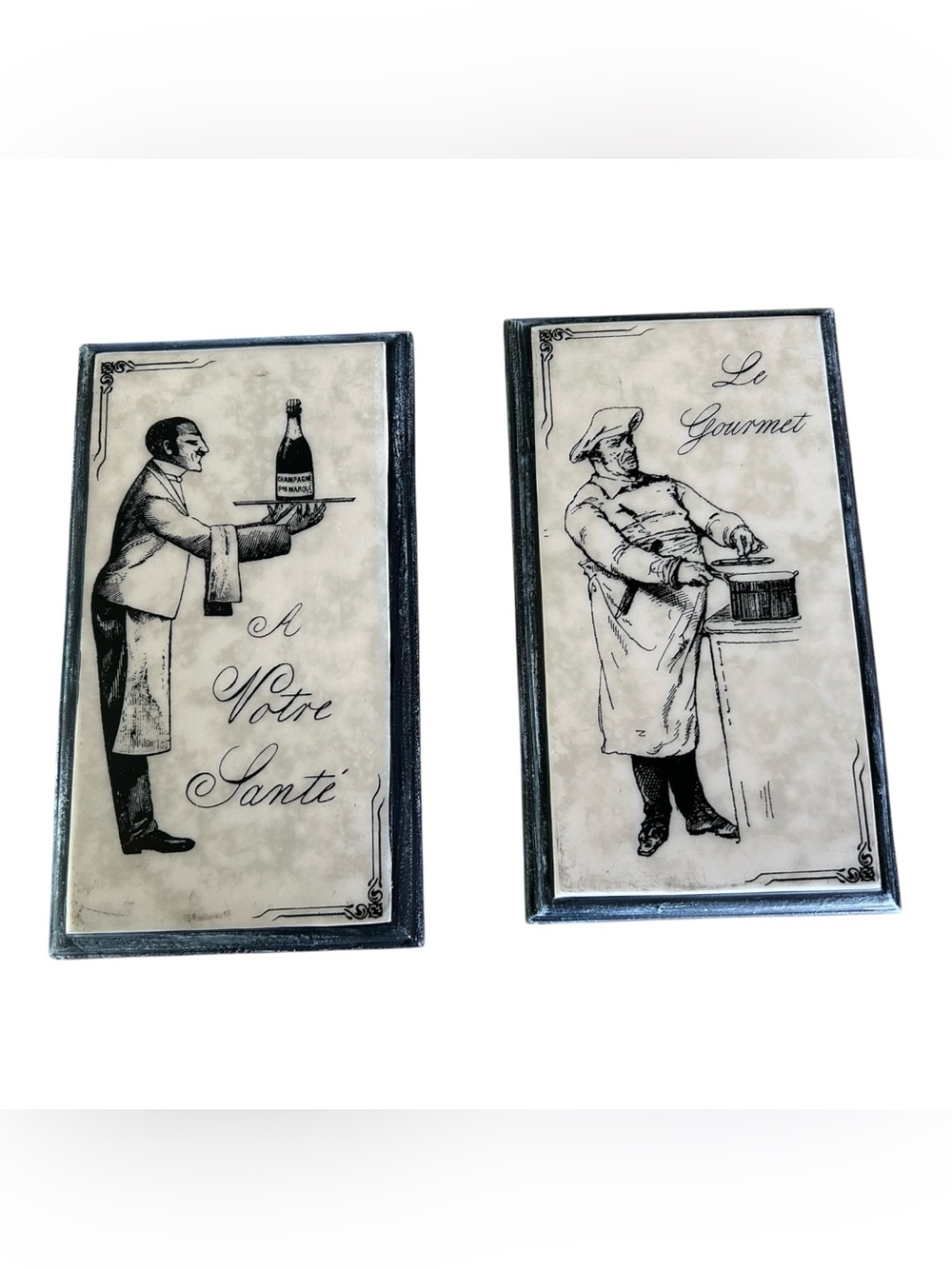 French Bistro Chef Wall Plaque Set Le Gourmet Kitchen Decor